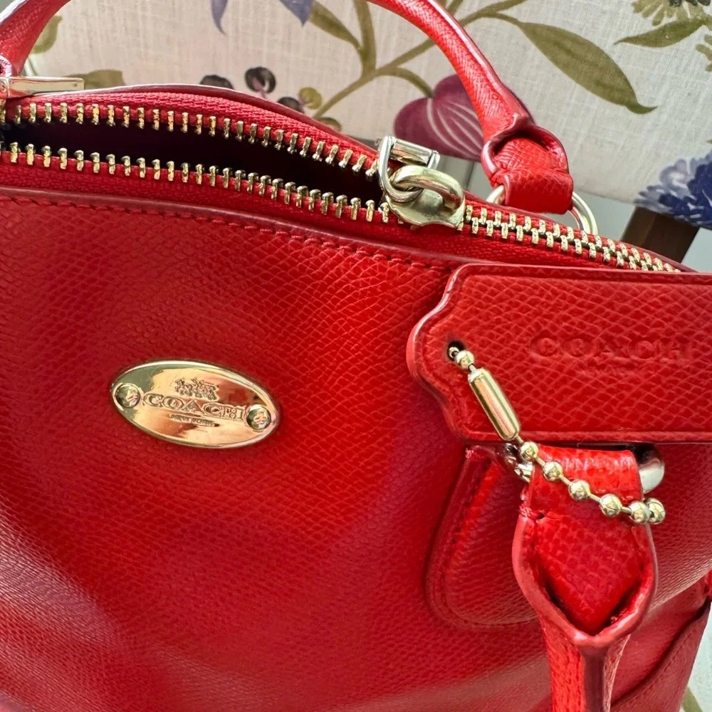 Coach Red Leather Dome Satchel with Gold Hardware